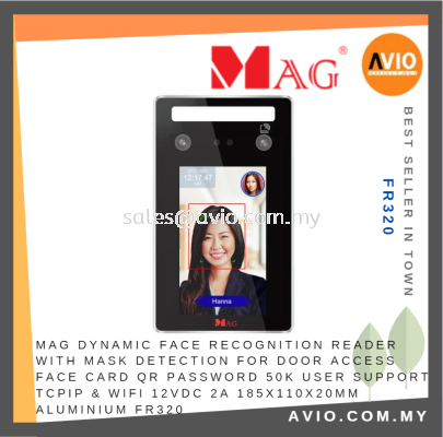 MAG Face Recognition Mask Detect Door Access Reader Face Card QR Password 50K User WIFI TCP/IP 185x110x20mm FR320D