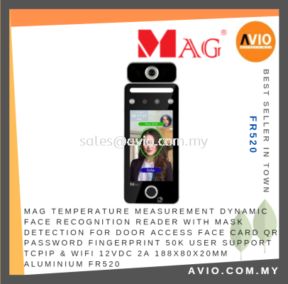 MAG Temperature Face Recognition Reader Mask Detect Door Access Face Card QR Password Fingerprint 50K TCPIP WIFI FR520