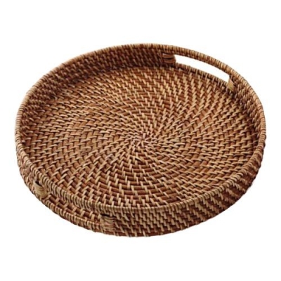 Tray Round Rattan w. Handle