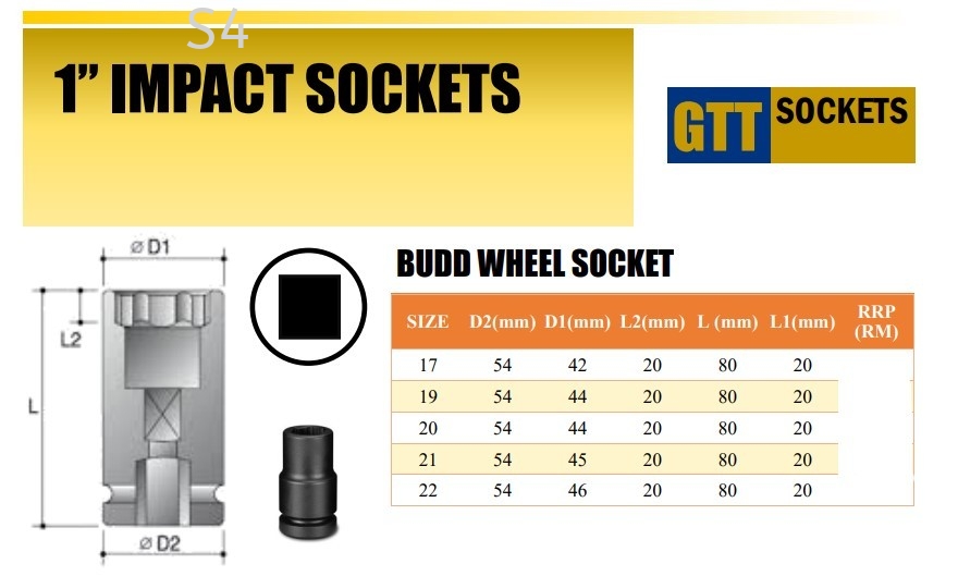 S4Tools 1" Budd Wheel 4PT (Square) Deep Impact Socket