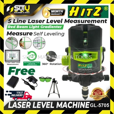 HITZ GL-5705 / GL5705 4V1H6D 360 5 Line Professional Automatic Laser Level Machine w/ Tripod