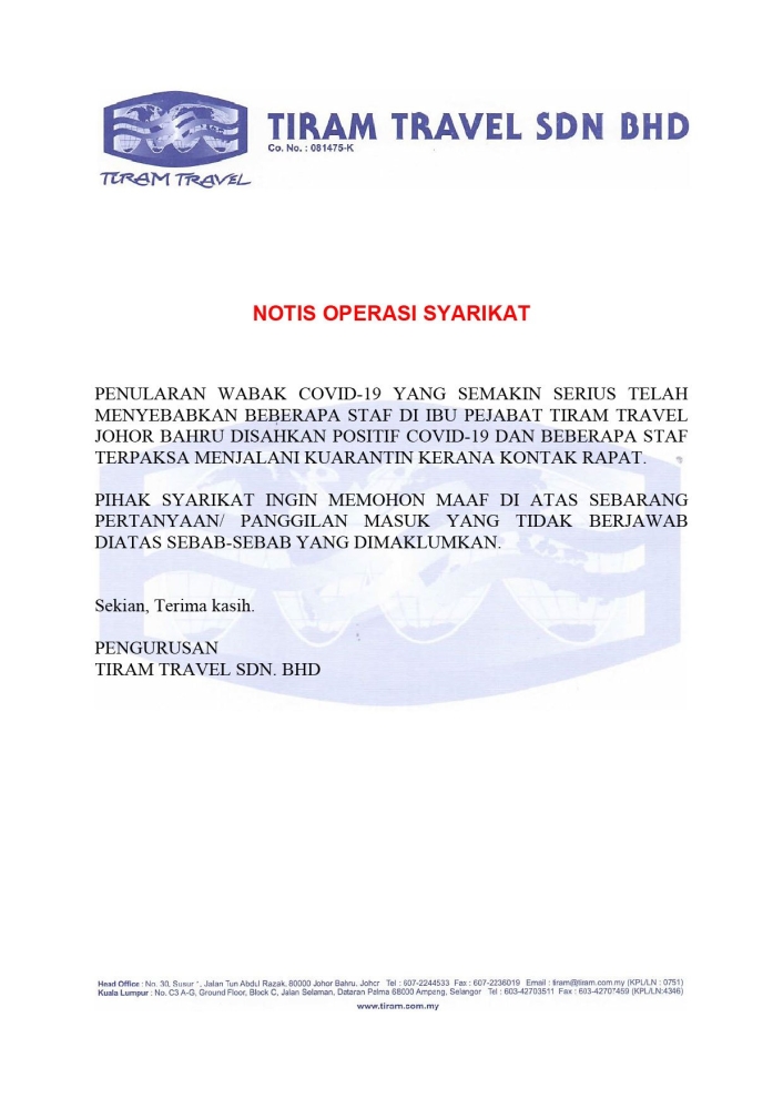 NOTIS OPERASI SYARIKAT - Dec 16, 2021, Johor Bahru (JB), Malaysia ...