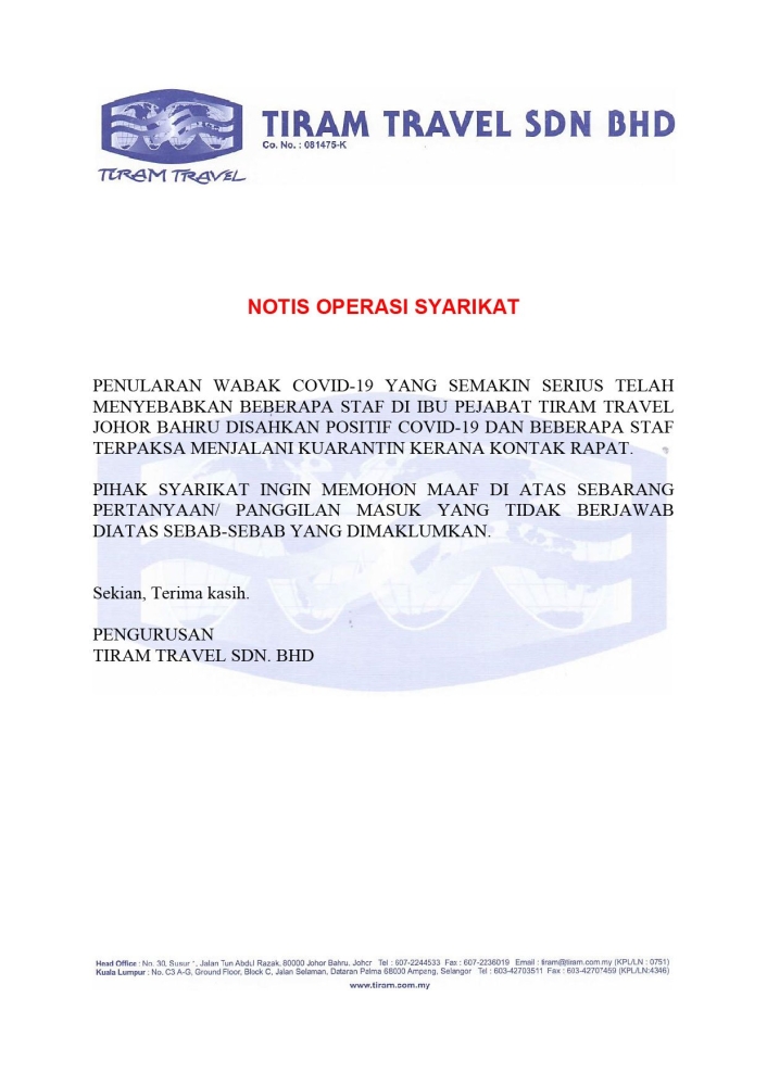 NOTIS OPERASI SYARIKAT