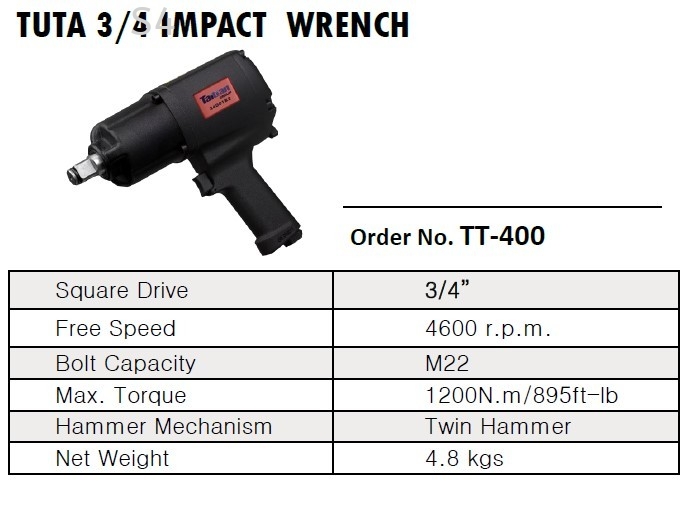 3/4" Pneumatic Air Impact Wrench TT-400
