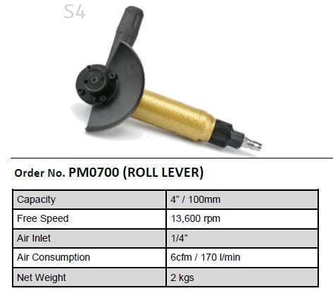 S4Tools Universal Pneumatic Air Angle Grinder (Roll Lever) PM0700