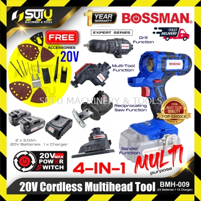 BOSSMAN BMH-009 / BMH009 20V 4in1 Cordless Multihead Tool w/ Accessories + 2 x Batteries 3.0Ah + Charger