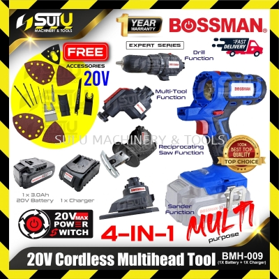 BOSSMAN BMH-009 / BMH009 20V 4in1 Cordless Multihead Tool w/ Accessories + 1 x Battery 3.0Ah + Charger