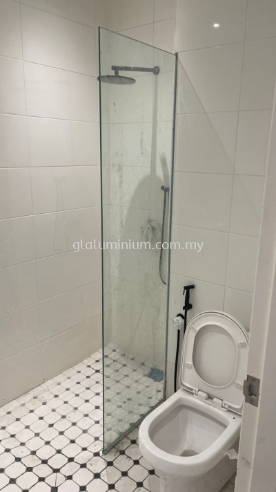 10mm tempered shower door +fix glass + black wall hinge 