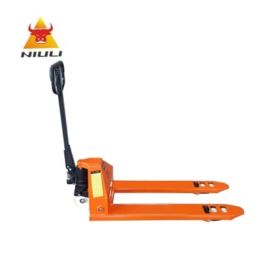 "NIULI" 5 TON HYDRAULIC HAND PALLET TRUCK, SIZE: 685 X 1220MM (DOUBLE NYLON WHEEL-ORANGE COLOUR)