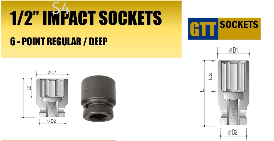 Universal 1/2" CR-MO Impact Socket 6PT (Regular / Deep)