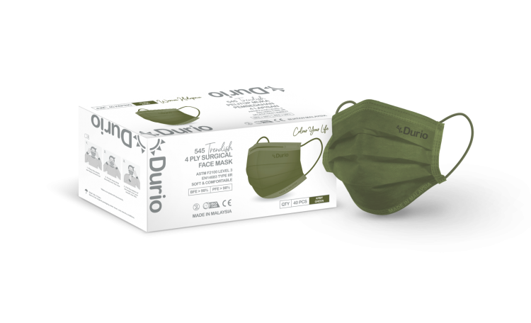 Durio 545 Trendish 4 Ply Surgical Face Mask- Army Green