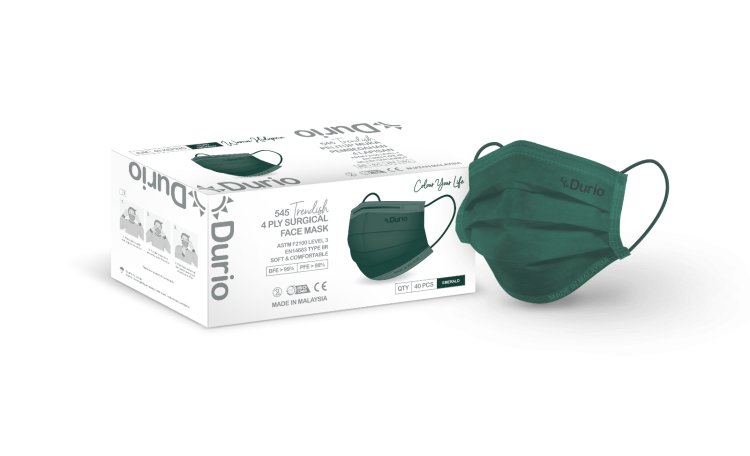 Durio 545 Trendish 4 Ply Surgical Face Mask- Emerald Green