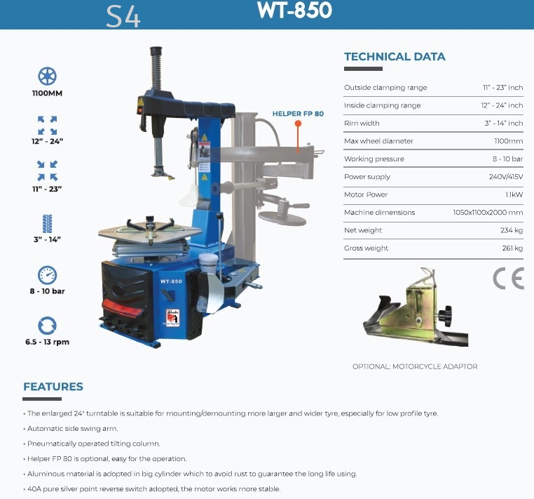 Wonder Taiwan | WT-850 Automotive Wheel Tire Changer Machine