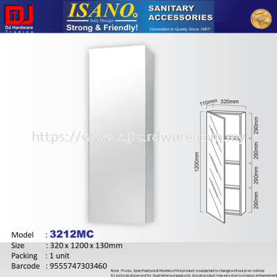 ISANO SANITARY ACCESSORIES STAINLESS STEEL MIRROR CABINET 320 X 1200 X 130MM 3212MC (CL)