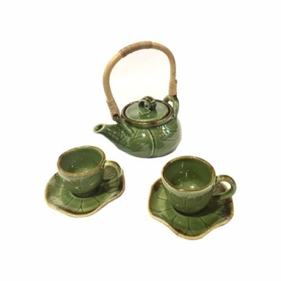 Lotus Green Small Tea w. Rattan Handle (Set)