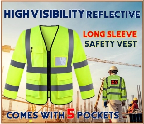 LONG SLEEVE REFLECTIVE SAFETY VEST WITH POCKETS