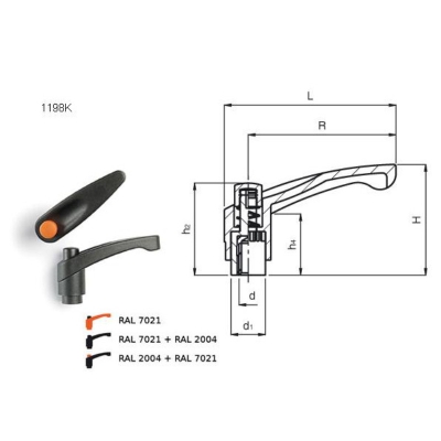 [ONLY EMAIL QUOTE] TECNODIN ADJUSTABLE HANDLE T WITH THREADED STUD TECN-1198-41504