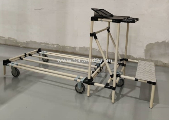 ABS Pipe & Joint Work Trolley with Foldable Chequered Plate Stand Platform and Acrylic Holder 