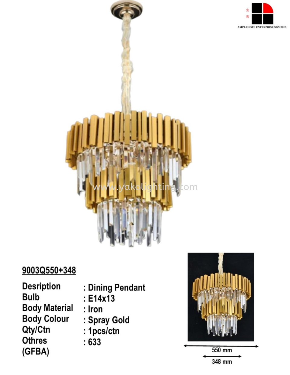 9003Q550+348 CRYSTAL PENDANT LIGHT 