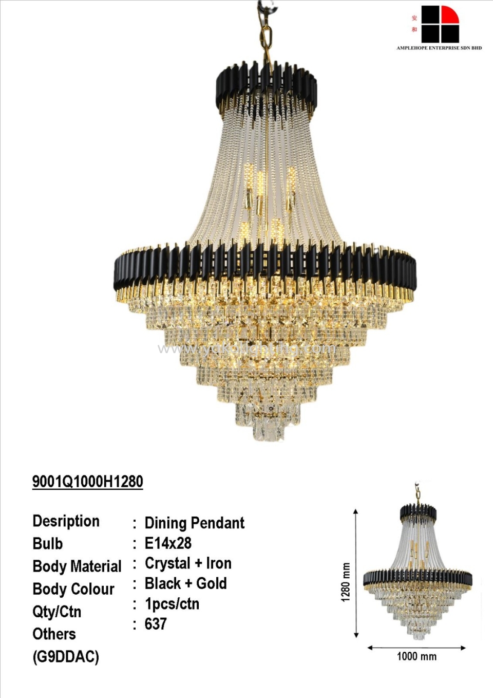 9001Q1000H1280 CRYSTAL PENDANT LIGHT 