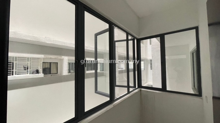 casement window L" shape ( powder coated Grey + clear glass) @Oasis 2 Residence, Saujana impian, kajang