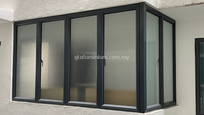 casement window L" shape ( powder coated Grey + clear glass) @Oasis 2 Residence, Saujana impian, kajang