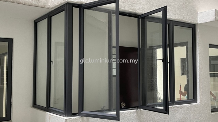 casement window L" shape ( powder coated Grey + clear glass) @Oasis 2 Residence, Saujana impian, kajang