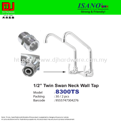 ISANO STRONG & FRIENDLY TWIN SWAN NECK WALL TAP 1-2'' 8300TS (CL)