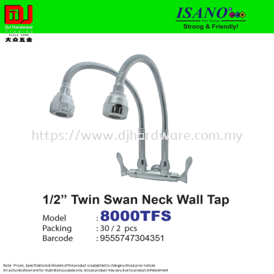 ISANO STRONG & FRIENDLY TWIN SWAN NECK WALL TAP 1-2'' 8000TFS (CL)