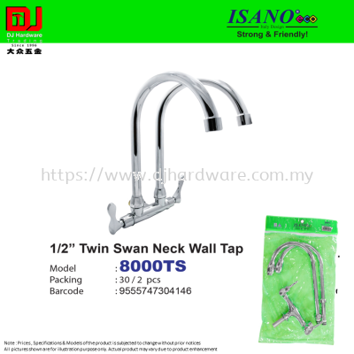 ISANO STRONG & FRIENDLY TWIN SWAN NECK WALL TAP 1-2'' 8000TS (CL)