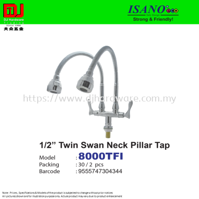 ISANO STRONG & FRIENDLY TWIN SWAN NECK PILLAR TAP 1-2'' 8000TFI (CL)