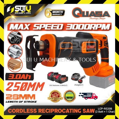 QUASA LCP-RS20B 20V Cordless Reciprocating Saw 3000RPM w/ 2 x Batteries 3.0Ah + Charger