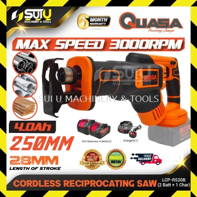 QUASA LCP-RS20B 20V Cordless Reciprocating Saw 3000RPM w/ 2 x Batteries 4.0Ah + Charger