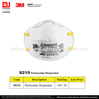 3M GOOD QUALITY DISPOSABLE RESPIRATOR 8210 PARTICULATE RESPIRATOR 38210 (CL)