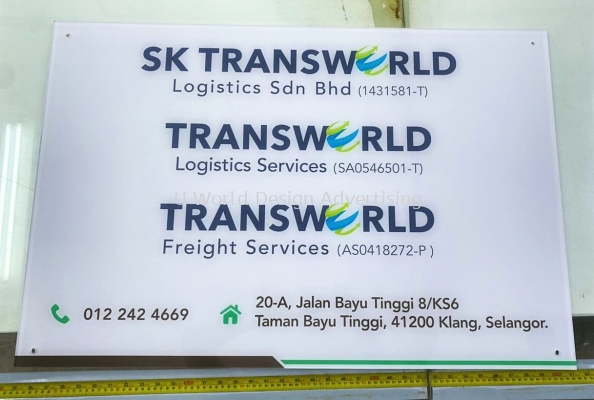 SK TRANSWORLD LOGISTICS SDN BHD ACRYLIC SIGNAGE DISPLAY AT TAMAN BAYU TINGGI, KLANG, SELANGOR, MALAYSIA