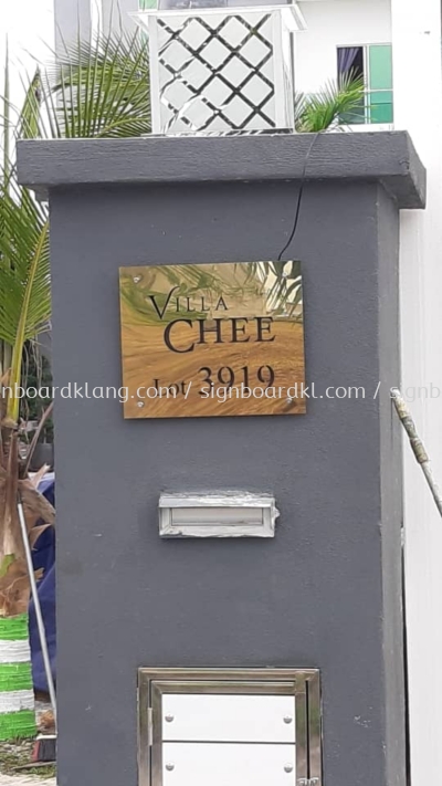 villa chee stainless steel gold mirror box up number plate signage signboard at sekinchan