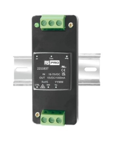 221-1837 - RS PRO DIN Rail Power Supply 18  75V Input, 15V Output, 1A 15W