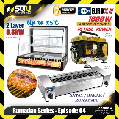 [SET A] RAMADHAN SERIES - COMBO SERIES 04 Satay/Bakar/Roaster Set (FRESH FWS-2P Food Display Warmer + VSK-702 Barbecue Oven + EUROX EGY1200 Generator