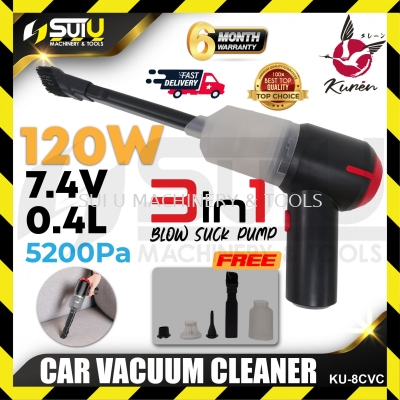 KUREN KU-8CVC 0.4L 3in1 Car Vacuum Cleaner 120W 5200PA with Free Accessories