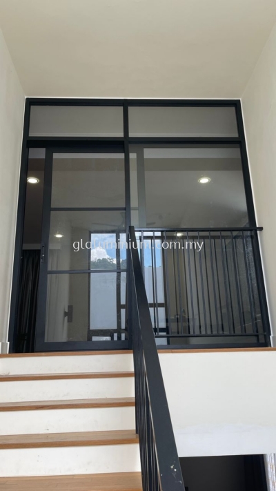 One panel hanging sliding doors + aluminium 1 6/8'' x 3'' Hollow fit glass ( powder coated black + clear glass) @jalan palma 2,twin palm kemensah, ampang