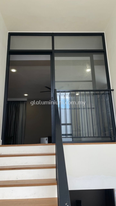 One panel hanging sliding doors + aluminium 1 6/8'' x 3'' Hollow fit glass ( powder coated black + clear glass) @jalan palma 2,twin palm kemensah, ampang