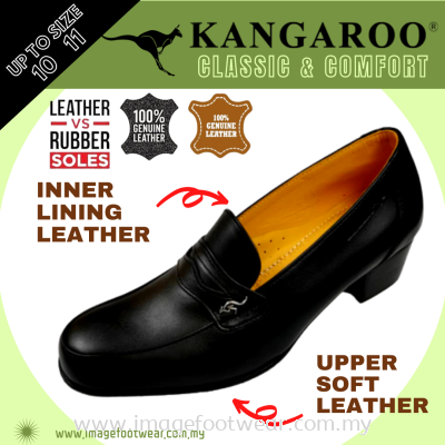 KANGAROO Full Leather 1inch Ladies Shoes- KL-5049- BLACK Colour