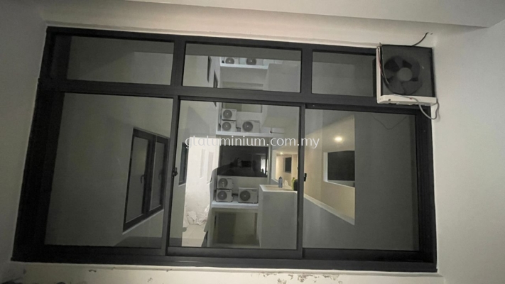 S. Windows 3 panels + Above fit ( powder coated Grey + dark glass) @Trinity Lemanja Kepong, Jalan Kuang Bertam 6, Taman Kepong, Kuala Lumpur 