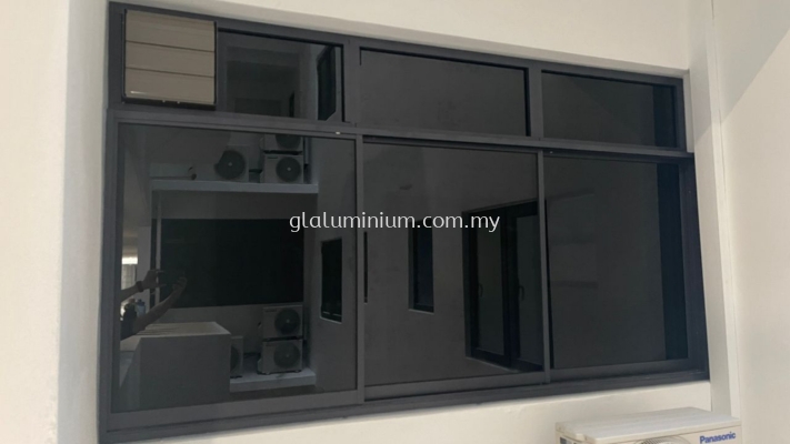 S. Windows 3 panels + Above fit ( powder coated Grey + dark glass) @Trinity Lemanja Kepong, Jalan Kuang Bertam 6, Taman Kepong, Kuala Lumpur 