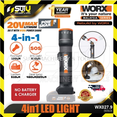 WORX WX027.9 20V 4IN1 LED Light / LED Torch 510LM (SOLO - No Battery & Charger)