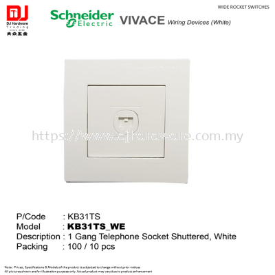 SCHNEIDER ELECTRIC VIVACE WIRING DEVICES WHITE WIDE ROCKET SWITCHES 1 GANG TELEPHONE SOCKET KB31TS (CL)