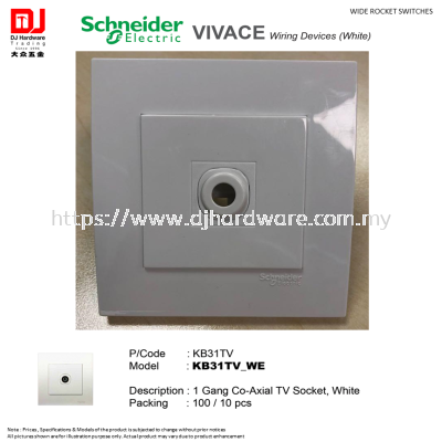 SCHNEIDER ELECTRIC VIVACE WIRING DEVICES WHITE WIDE ROCKET SWITCHES 1 GANG CO AXIAL TV SOCKET KB31T(CL)