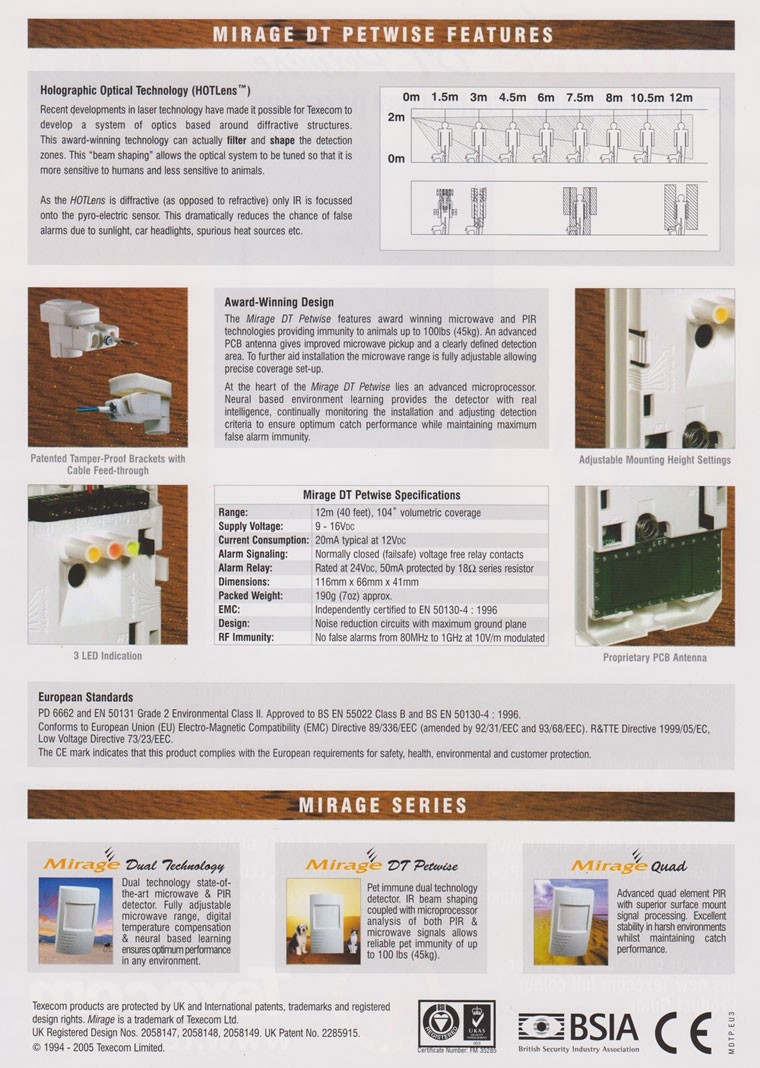 Mirage DT Petwise  Alarm System Texecom Alarm System Catalog & Brochure Catalog & Brochure