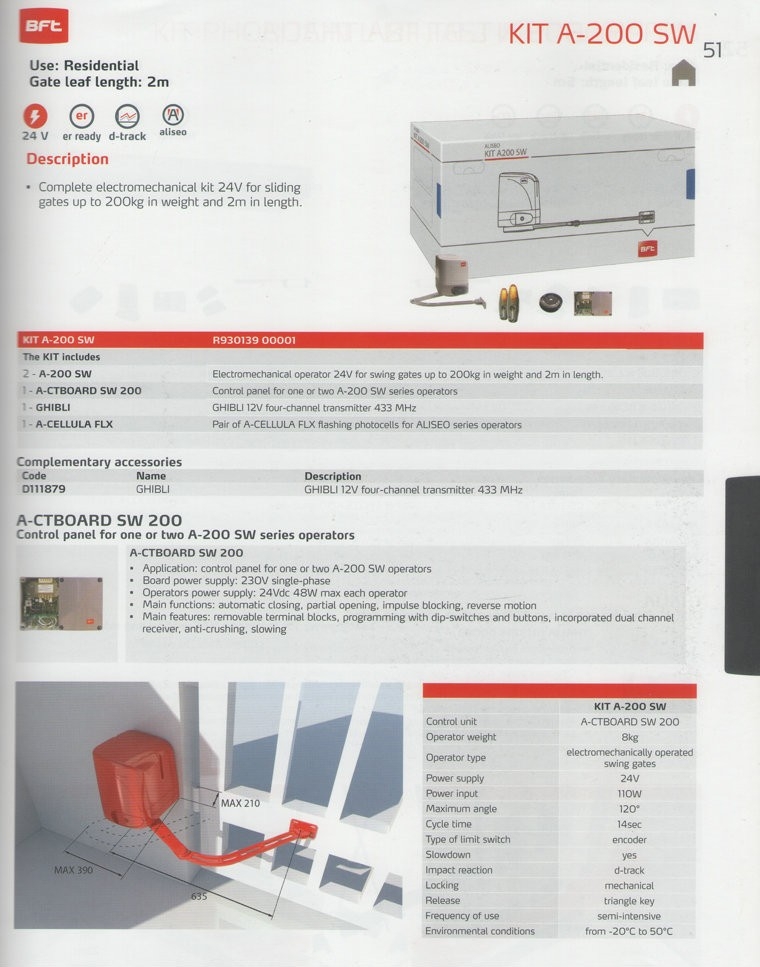 Kit A-200 SW BFT Autogate System Wall Arm Autogate System Catalog & Brochure