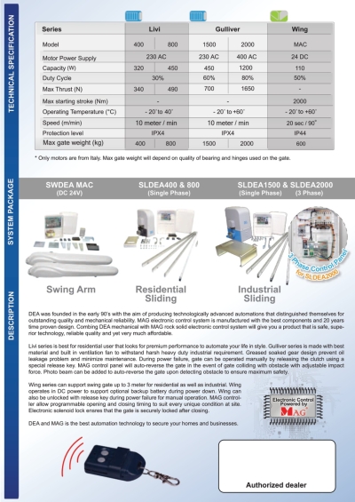 Sistem Pintu Pagar Automatik SL DEA2000 DEA Gulliver